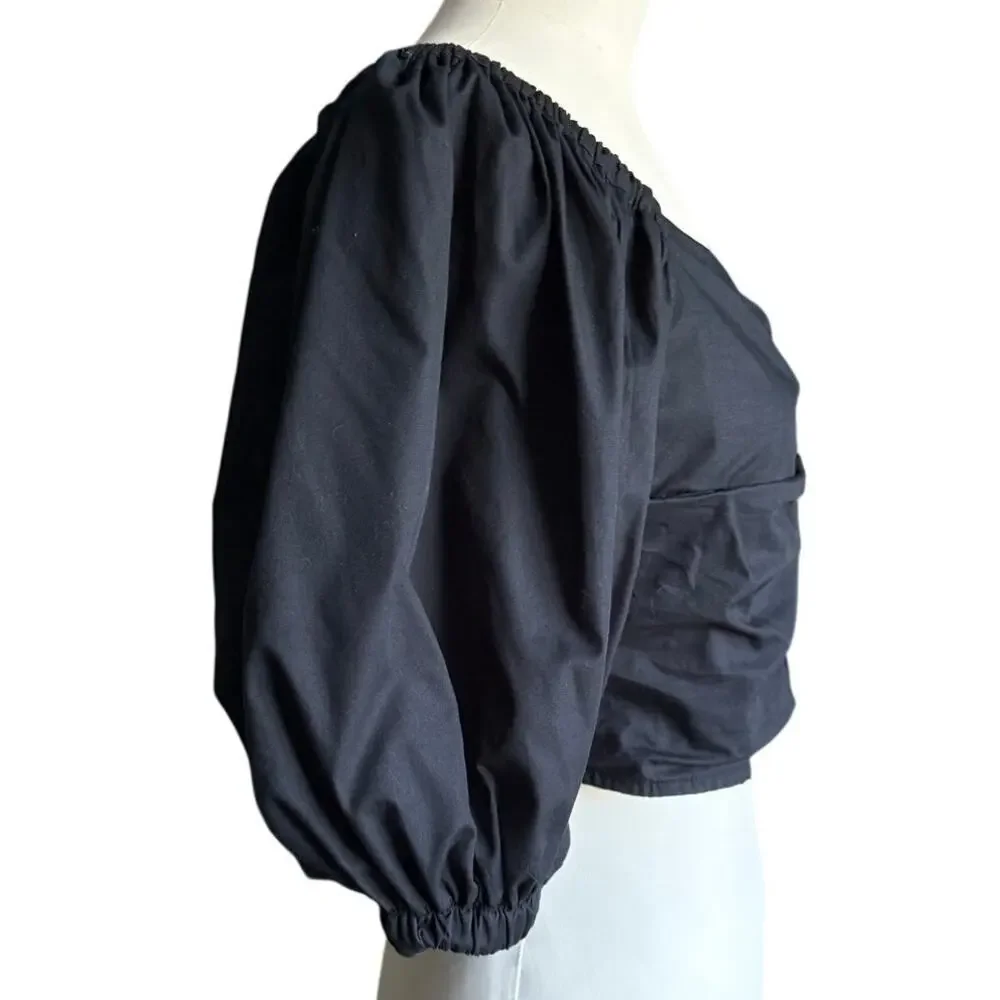 Abercrombie & Fitch Ruched Sweetheart Top Black Size M Puff Sleeve Cropped 464